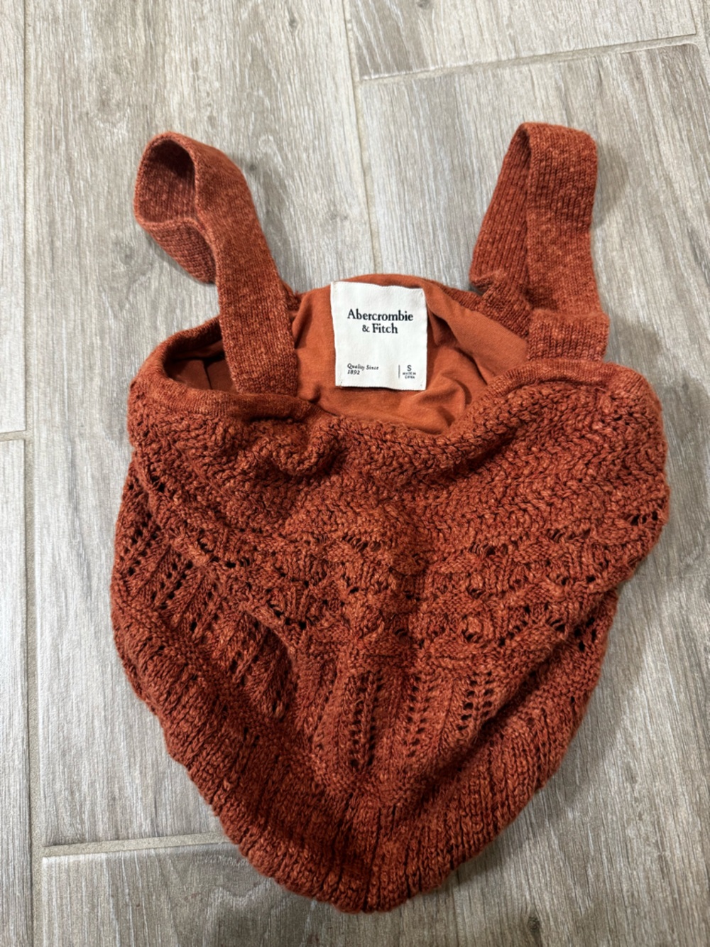 Abercrombie & Fitch Women's Rust Open-Knit V-Neck Sweater Tank